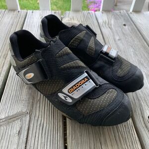 VTG Diadora Chili Men Mountain Bike Shoes Black Silver EUR 45 SPD Cleats MTB Y2K